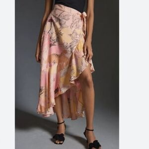 Maeve Pink and Yellow Floral Asymmetrical Wrap Skirt Size S
